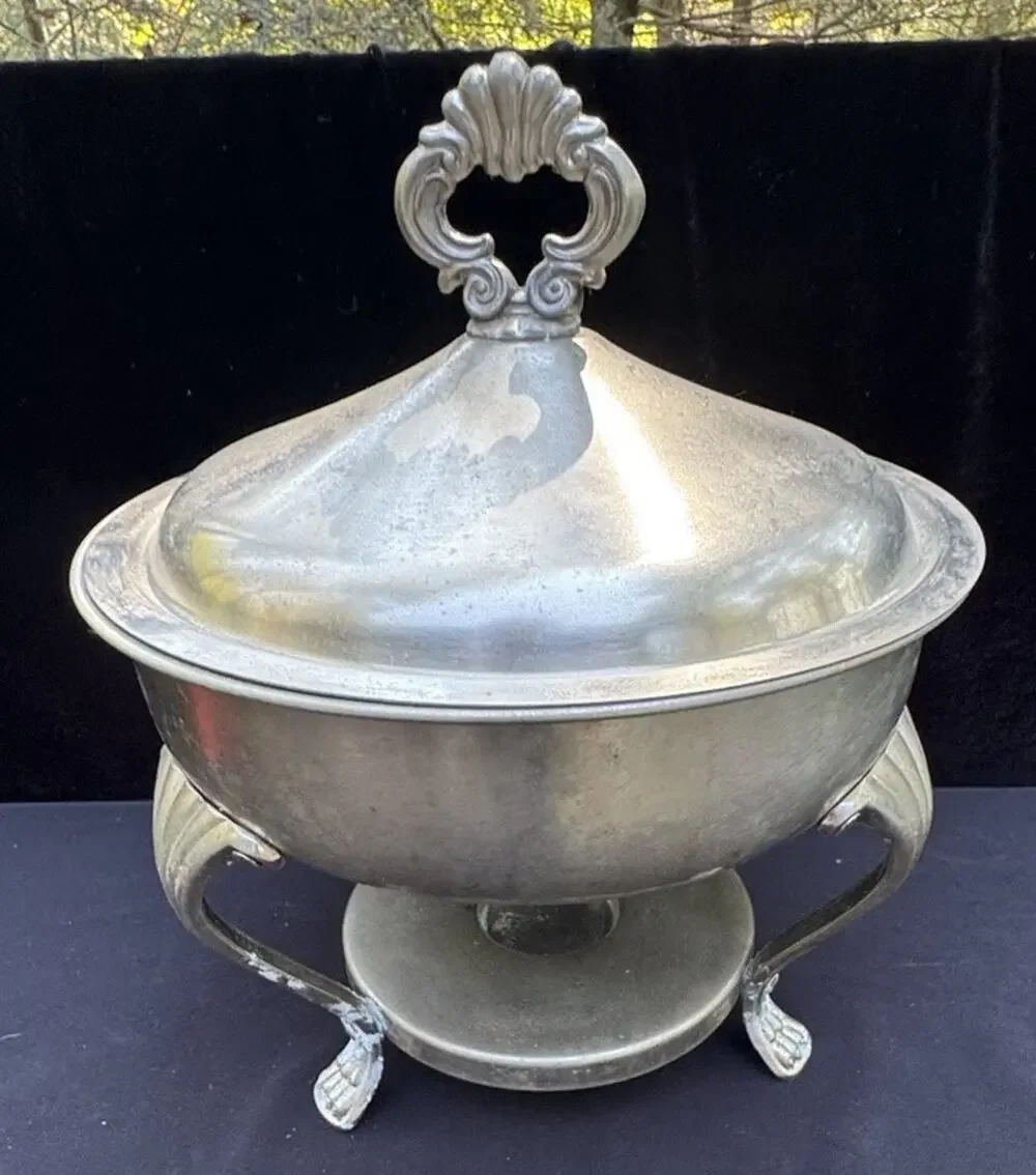 Vintage F B Rogers Pewter Chafing Dish 2 Pieces EUC